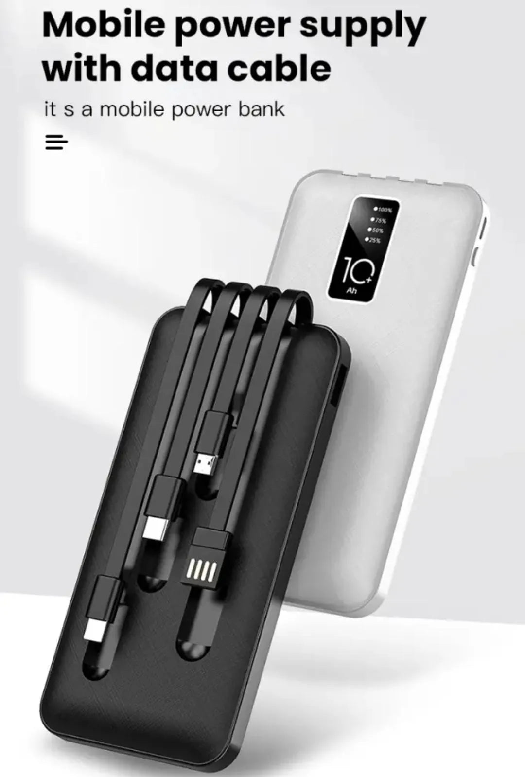 J CELL 10000 MAH Super Fast Power Bank 1000 MAH - With 4 Cable Type B Type C 4 in 1 Fast Charging