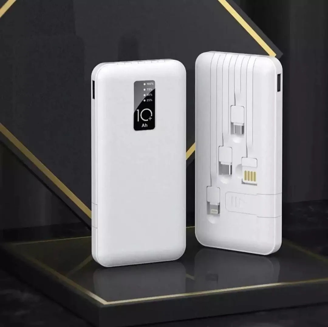 J CELL 10000 MAH Super Fast Power Bank 1000 MAH - With 4 Cable Type B Type C 4 in 1 Fast Charging